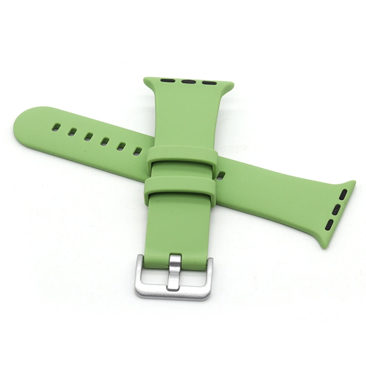 Silver Buckle Silicone Replacement Strap Watchband, For Apple Watch Series 7  41mm / & 6 & SE & 5 & 4 40mm, For Apple Watch Series  7  45mm / & 6 & SE & 5 & 4 44mm