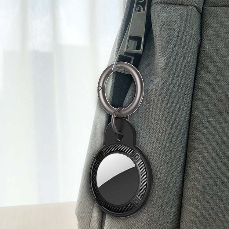 Round Shape Carbon Fiber Anti-fall Case with Keychain Ring for AirTag 2nd Gen / AirTag 1st Gen