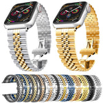 Five Beads Stainless Steel Replacement Watchbands For Apple Watch Series, 7 45mm / 6 & SE & 5 & 4 44mm / 3 & 2 & 1 42mm, 7 41mm / 6 & SE & 5 & 4 40mm / 3 & 2 & 1 38mm