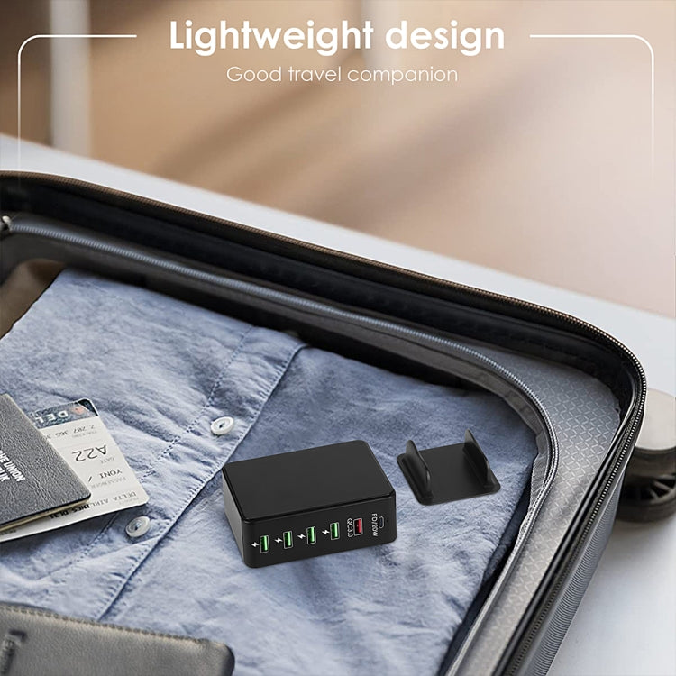 شاحن سفر متعدد المنافذ 6 في 1 بقوة 65 واط PD USB-C / Type-C + USB QC 3.0 + 4 منافذ USB، قابس الولايات المتحدة، قابس الاتحاد الأوروبي، قابس المملكة المتحدة، قابس أستراليا