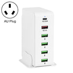 شاحن سفر متعدد المنافذ 6 في 1 بقوة 65 واط PD USB-C / Type-C + USB QC 3.0 + 4 منافذ USB، قابس الولايات المتحدة، قابس الاتحاد الأوروبي، قابس المملكة المتحدة، قابس أستراليا