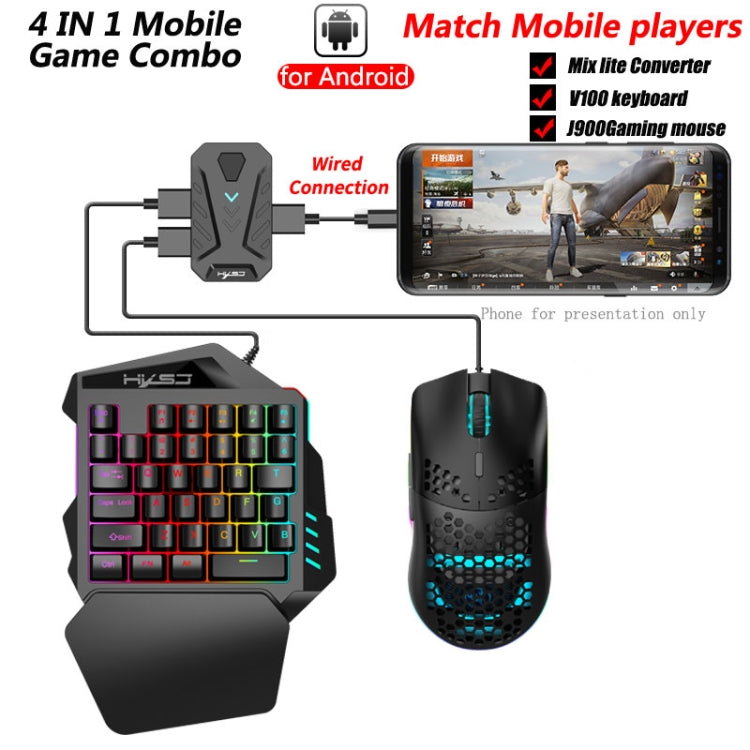 HXSJ V100+A883+P8 One-handed Keyboard + Programming Gaming Mouse + Keyboard Mouse Converter Set, V100+J900+P8