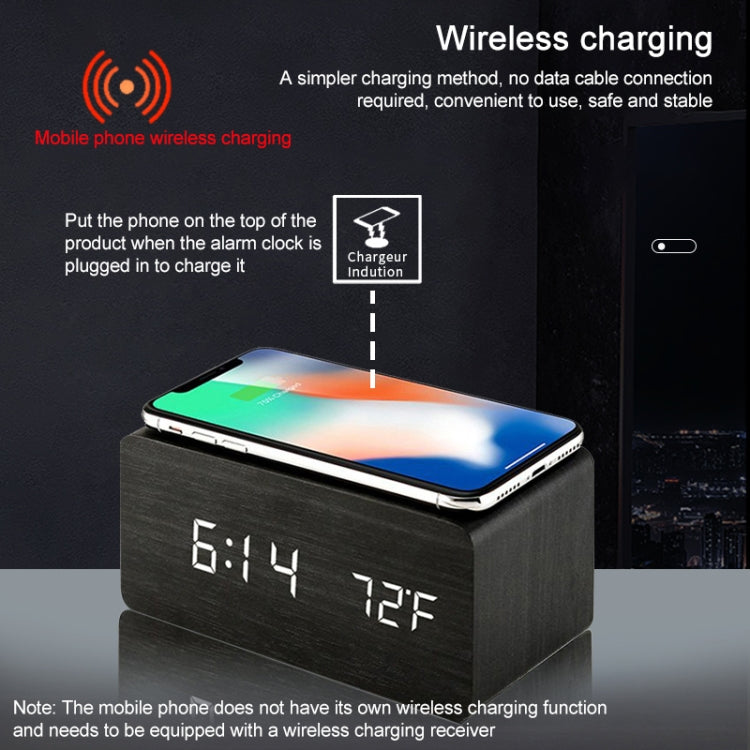 KD8801 شاحن لاسلكي إبداعي خشبي 5W مع مرآة LED وعرض رقمي ومنبه فرعي، نمط عادي