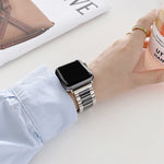 22mm Width Three Beads Ceramics Steel Replacement Strap Watchband For Apple Watch Series, 7 41mm / 6 & SE & 5 & 4 40mm / 3 & 2 & 1 38mm, 7 45mm / 6 & SE & 5 & 4 44mm / 3 & 2 & 1 42mm