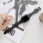 Small Waist 8-shape Reverse Buckle Leather Replacement Strap Watchband For Apple Watch Series, 7 41mm / 6 & SE & 5 & 4 40mm / 3 & 2 & 1 38mm, 7 45mm / 6 & SE & 5 & 4 44mm / 3 & 2 & 1 42mm