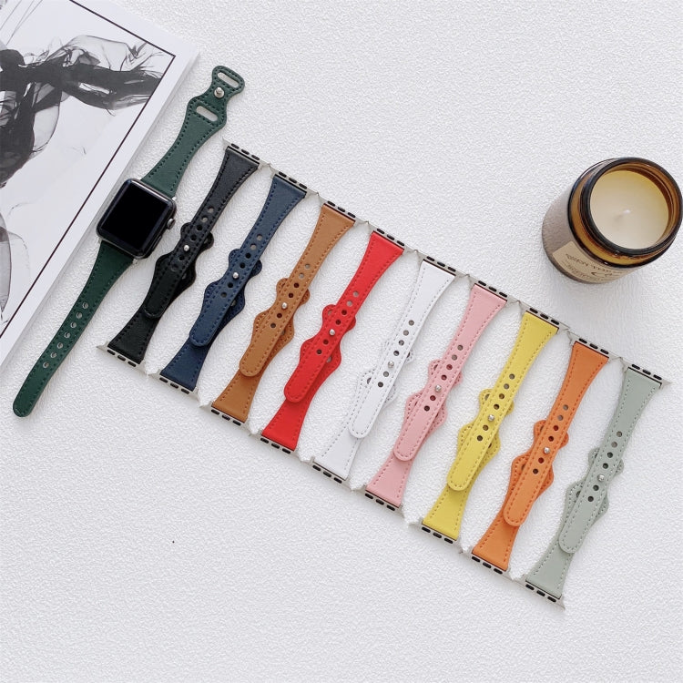 Small Waist 8-shape Reverse Buckle Leather Replacement Strap Watchband For Apple Watch Series, 7 41mm / 6 & SE & 5 & 4 40mm / 3 & 2 & 1 38mm, 7 45mm / 6 & SE & 5 & 4 44mm / 3 & 2 & 1 42mm