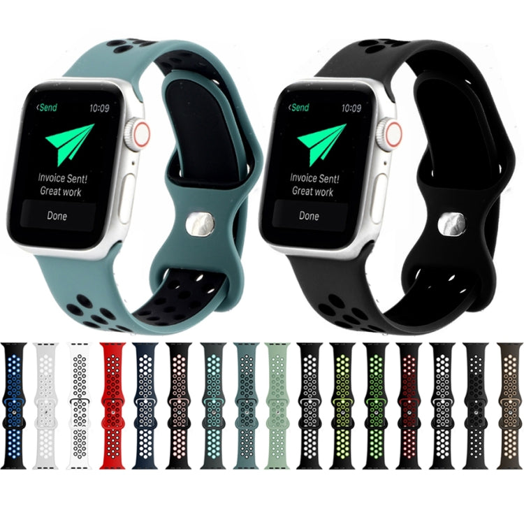 Butterfly Buckle Dual-tone Liquid Silicone Replacement Watchband For Apple Watch Series, 7 41mm / 6 & SE & 5 & 4 40mm / 3 & 2 & 1 38mm, 7 45mm / 6 & SE & 5 & 4 44mm / 3 & 2 & 1 42mm