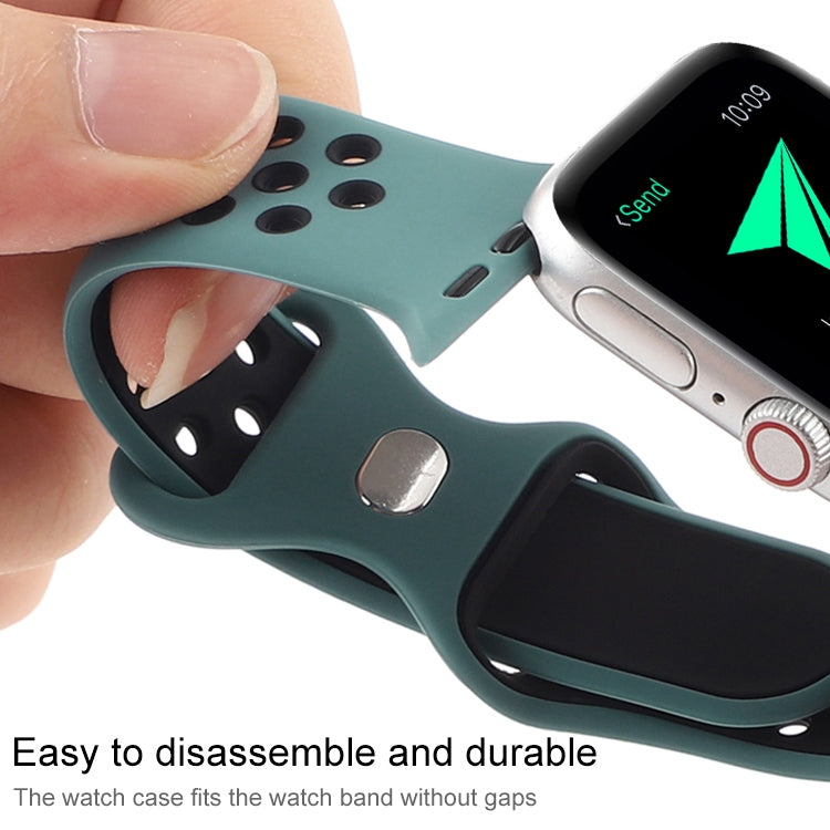 Butterfly Buckle Dual-tone Liquid Silicone Replacement Watchband For Apple Watch Series, 7 41mm / 6 & SE & 5 & 4 40mm / 3 & 2 & 1 38mm, 7 45mm / 6 & SE & 5 & 4 44mm / 3 & 2 & 1 42mm