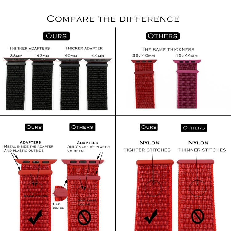 Color Matching Nylon Watchband, For Apple Watch Series 7 41mm / 6 & SE & 5 & 4 40mm / 3 & 2 & 1 38mm, For Apple Watch Series 8&7 41mm / SE 2&6&SE&5&4 40mm / 3&2&1 38mm, For Apple Watch Series 7 45mm / 6 & SE & 5 & 4 44mm / 3 & 2 & 1 42mm               ...