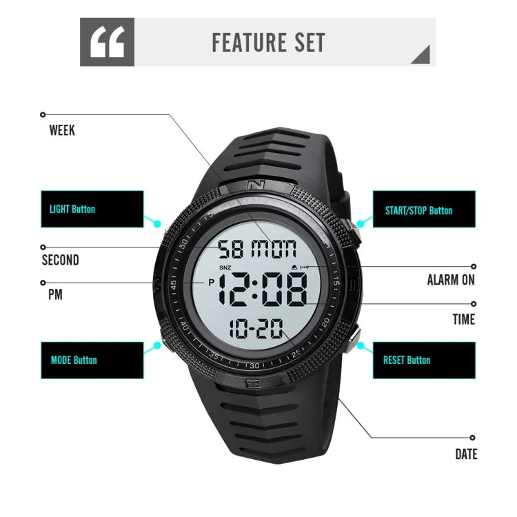 SKMEI 1632 Dual Time Display Luminous Electronic Watch, Support Alarm Clock
