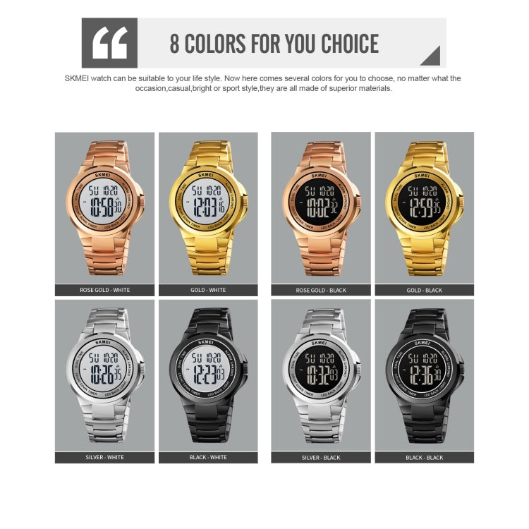 SKMEI 1712 Dual Time LED Digital Display Luminous Stainless Steel Strap Electronic Watch