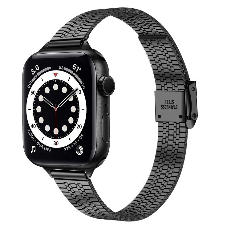 14mm Seven-beads Double Safety Buckle Slim Steel Replacement Strap Watchband For Apple Watch Series, 7 41mm / 6 & SE & 5 & 4 40mm / 3 & 2 & 1 38mm, 7 45mm / 6 & SE & 5 & 4 44mm / 3 & 2 & 1 42mm