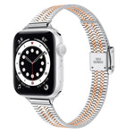 14mm Seven-beads Double Safety Buckle Slim Steel Replacement Strap Watchband For Apple Watch Series, 7 41mm / 6 & SE & 5 & 4 40mm / 3 & 2 & 1 38mm, 7 45mm / 6 & SE & 5 & 4 44mm / 3 & 2 & 1 42mm
