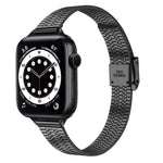 14mm Seven-beads Double Safety Buckle Slim Steel Replacement Strap Watchband For Apple Watch Series, 7 41mm / 6 & SE & 5 & 4 40mm / 3 & 2 & 1 38mm, 7 45mm / 6 & SE & 5 & 4 44mm / 3 & 2 & 1 42mm