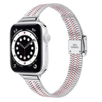 14mm Seven-beads Double Safety Buckle Slim Steel Replacement Strap Watchband For Apple Watch Series, 7 41mm / 6 & SE & 5 & 4 40mm / 3 & 2 & 1 38mm, 7 45mm / 6 & SE & 5 & 4 44mm / 3 & 2 & 1 42mm