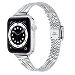 14mm Seven-beads Double Safety Buckle Slim Steel Replacement Strap Watchband For Apple Watch Series, 7 41mm / 6 & SE & 5 & 4 40mm / 3 & 2 & 1 38mm, 7 45mm / 6 & SE & 5 & 4 44mm / 3 & 2 & 1 42mm