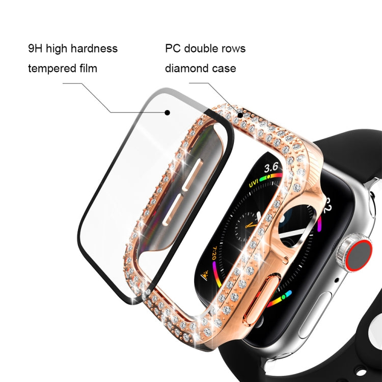 Electroplating PC Double Rows Diamond Protective Case with Tempered Glass Film For Apple Watch Series, For Apple Watch Series 6 / 5 / 4 / Watch SE 40mm, For Apple Watch Series 6 / 5 / 4 / Watch SE 44mm