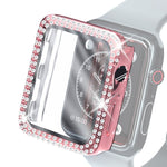 Electroplating PC Double Rows Diamond Protective Case with Tempered Glass Film For Apple Watch Series, 3 & 2 & 1 38mm, 3 & 2 & 1 42mm