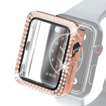 Electroplating PC Double Rows Diamond Protective Case with Tempered Glass Film For Apple Watch Series, 3 & 2 & 1 38mm, 3 & 2 & 1 42mm