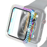 Electroplating PC Double Rows Diamond Protective Case with Tempered Glass Film For Apple Watch Series, 3 & 2 & 1 38mm, 3 & 2 & 1 42mm