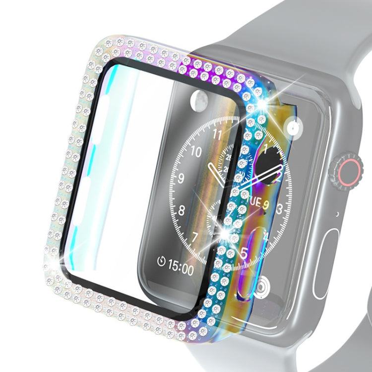 Electroplating PC Double Rows Diamond Protective Case with Tempered Glass Film For Apple Watch Series, 3 & 2 & 1 38mm, 3 & 2 & 1 42mm