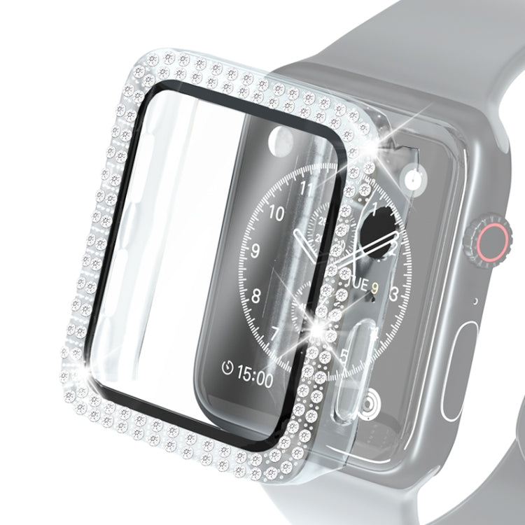 Electroplating PC Double Rows Diamond Protective Case with Tempered Glass Film For Apple Watch Series, 3 & 2 & 1 38mm, 3 & 2 & 1 42mm