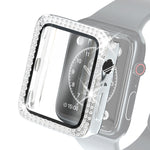 Electroplating PC Double Rows Diamond Protective Case with Tempered Glass Film For Apple Watch Series, 3 & 2 & 1 38mm, 3 & 2 & 1 42mm