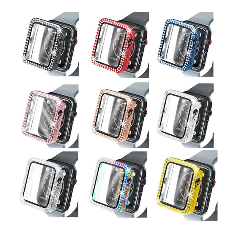 Electroplating PC Double Rows Diamond Protective Case with Tempered Glass Film For Apple Watch Series, 3 & 2 & 1 38mm, 3 & 2 & 1 42mm