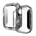 Electroplating PC Double Rows Diamond Protective Case with Tempered Glass Film For Apple Watch Series, 3 & 2 & 1 38mm, 3 & 2 & 1 42mm