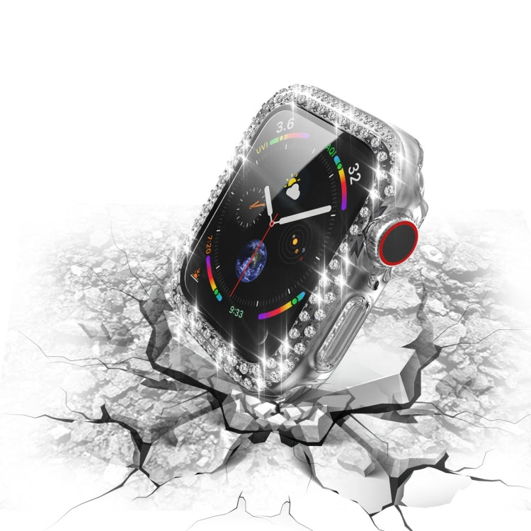 Electroplating PC Double Rows Diamond Protective Case with Tempered Glass Film For Apple Watch Series, 3 & 2 & 1 38mm, 3 & 2 & 1 42mm