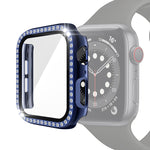Electroplating PC Single Row Diamond Protective Case with Tempered Glass Film For Apple Watch Series, 3 & 2 & 1 38mm, 3 & 2 & 1 42mm