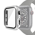 Electroplating PC Single Row Diamond Protective Case with Tempered Glass Film For Apple Watch Series, 3 & 2 & 1 38mm, 3 & 2 & 1 42mm