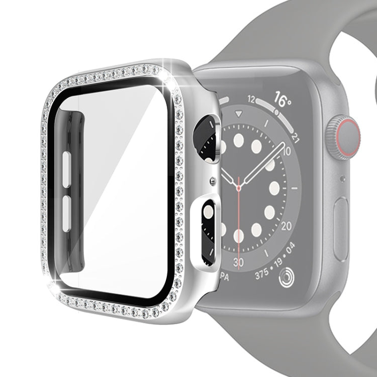 Electroplating PC Single Row Diamond Protective Case with Tempered Glass Film For Apple Watch Series, 3 & 2 & 1 38mm, 3 & 2 & 1 42mm