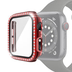 Electroplating PC Single Row Diamond Protective Case with Tempered Glass Film For Apple Watch Series, 3 & 2 & 1 38mm, 3 & 2 & 1 42mm