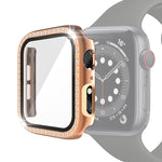 Electroplating PC Single Row Diamond Protective Case with Tempered Glass Film For Apple Watch Series, 3 & 2 & 1 38mm, 3 & 2 & 1 42mm