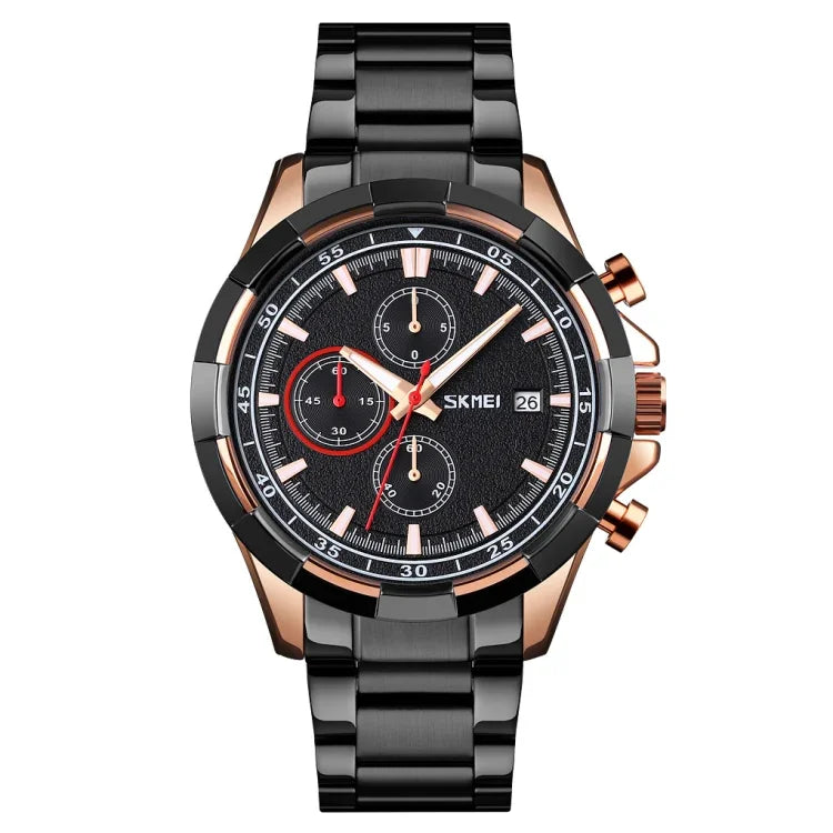 SKMEI 9192 Men Calendar Timing Stainless Steel Belt Luminous Quartz Watch