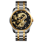 SKMEI 9193 Men Golden Dragon Pattern Calendar Dial Luminous Quartz Watch