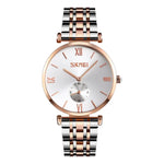 SKMEI 9198 Simple Roman Numeral Dial Metal Belt Quartz Watch for Couples