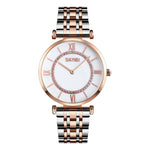 SKMEI 9198 Simple Roman Numeral Dial Metal Belt Quartz Watch for Couples