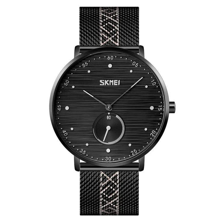 SKMEI 9218 Men Horizontal Striped Arabic Numeral Dial Mesh Belt Quartz Watch