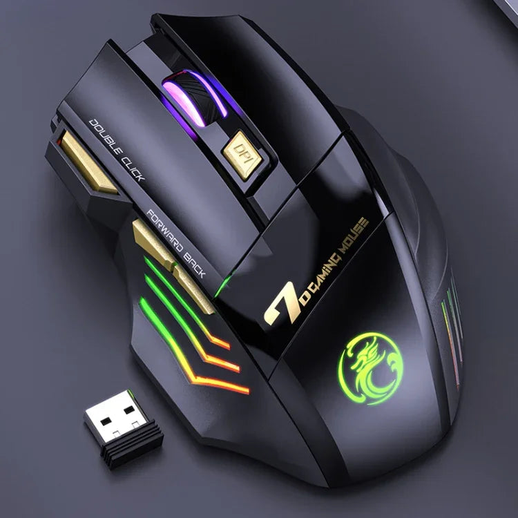 فأرة ألعاب لاسلكية قابلة لإعادة الشحن iMICE GW-X7 بعدد 7 أزرار مع أضواء RGB ملونة، GW-X7 2.4G