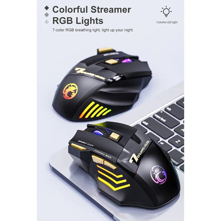 فأرة ألعاب لاسلكية قابلة لإعادة الشحن iMICE GW-X7 بعدد 7 أزرار مع أضواء RGB ملونة، GW-X7 2.4G