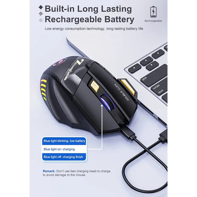 فأرة ألعاب لاسلكية قابلة لإعادة الشحن iMICE GW-X7 بعدد 7 أزرار مع أضواء RGB ملونة، GW-X7 2.4G