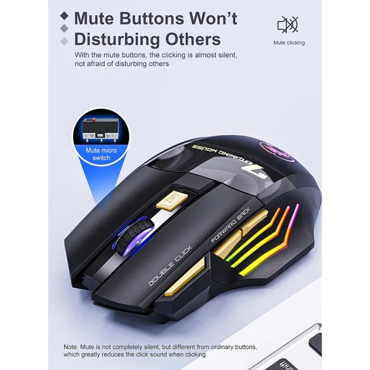 فأرة ألعاب لاسلكية قابلة لإعادة الشحن iMICE GW-X7 بعدد 7 أزرار مع أضواء RGB ملونة، GW-X7 2.4G