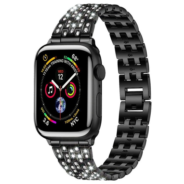 Five-beads Diamond Steel Replacement Strap Watchband For Apple Watch Series, 7 41mm / 6 & SE & 5 & 4 40mm / 3 & 2 & 1 38mm, 7 45mm / 6 & SE & 5 & 4 44mm / 3 & 2 & 1 42mm