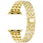 Five-beads Diamond Steel Replacement Strap Watchband For Apple Watch Series, 7 41mm / 6 & SE & 5 & 4 40mm / 3 & 2 & 1 38mm, 7 45mm / 6 & SE & 5 & 4 44mm / 3 & 2 & 1 42mm