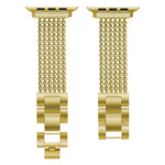 Six-chains Three-beads Steel Replacement Strap Watchband For Apple Watch Series, 7 41mm / 6 & SE & 5 & 4 40mm / 3 & 2 & 1 38mm, 7 45mm / 6 & SE & 5 & 4 44mm / 3 & 2 & 1 42mm