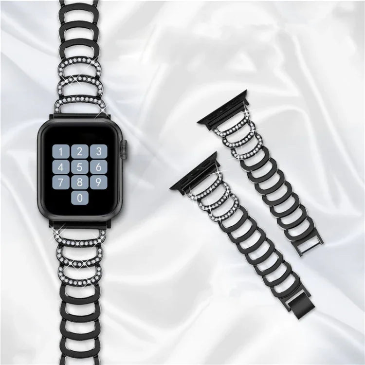 سوار ساعة بديل من الفولاذ الماسي بشكل C لسلسلة Apple Watch، 7 بحجم 41مم / 6 و SE و 5 و 4 بحجم 40مم / 3 و 2 و 1 بحجم 38مم، 7 بحجم 45مم / 6 و SE و 5 و 4 بحجم 44مم / 3 و 2 و 1 بحجم 42مم