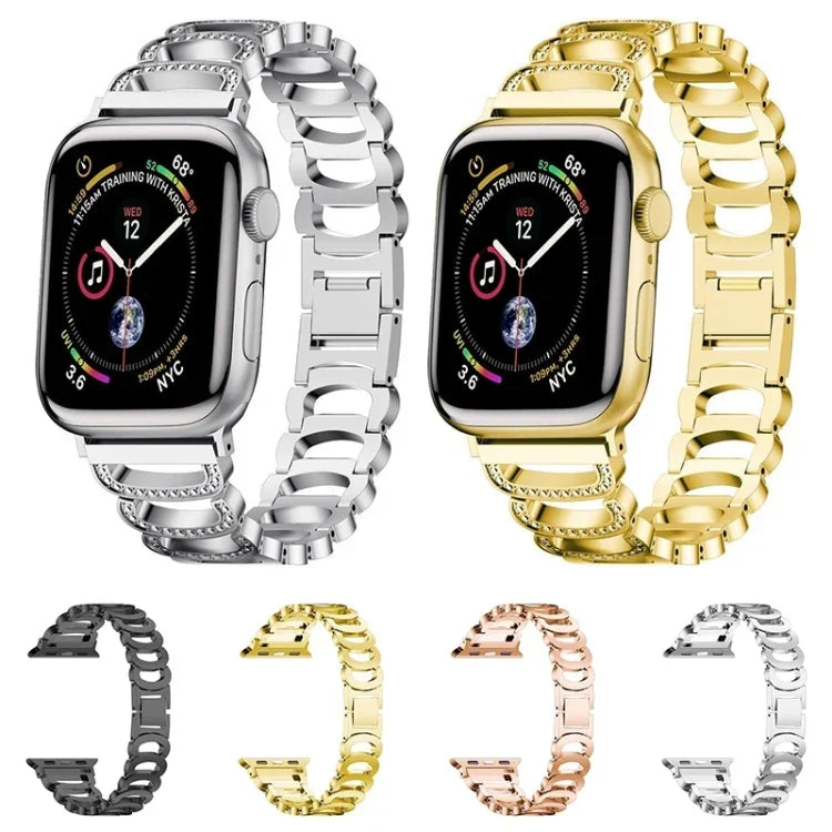 سوار ساعة بديل من الفولاذ الماسي بشكل C لسلسلة Apple Watch، 7 بحجم 41مم / 6 و SE و 5 و 4 بحجم 40مم / 3 و 2 و 1 بحجم 38مم، 7 بحجم 45مم / 6 و SE و 5 و 4 بحجم 44مم / 3 و 2 و 1 بحجم 42مم