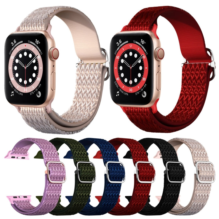 Adjustable Rhombic Texture Elastic Replacement Strap Watchband For Apple Watch Series, 7 41mm / 6 & SE & 5 & 4 40mm / 3 & 2 & 1 38mm, 7 45mm / 6 & SE & 5 & 4 44mm / 3 & 2 & 1 42mm